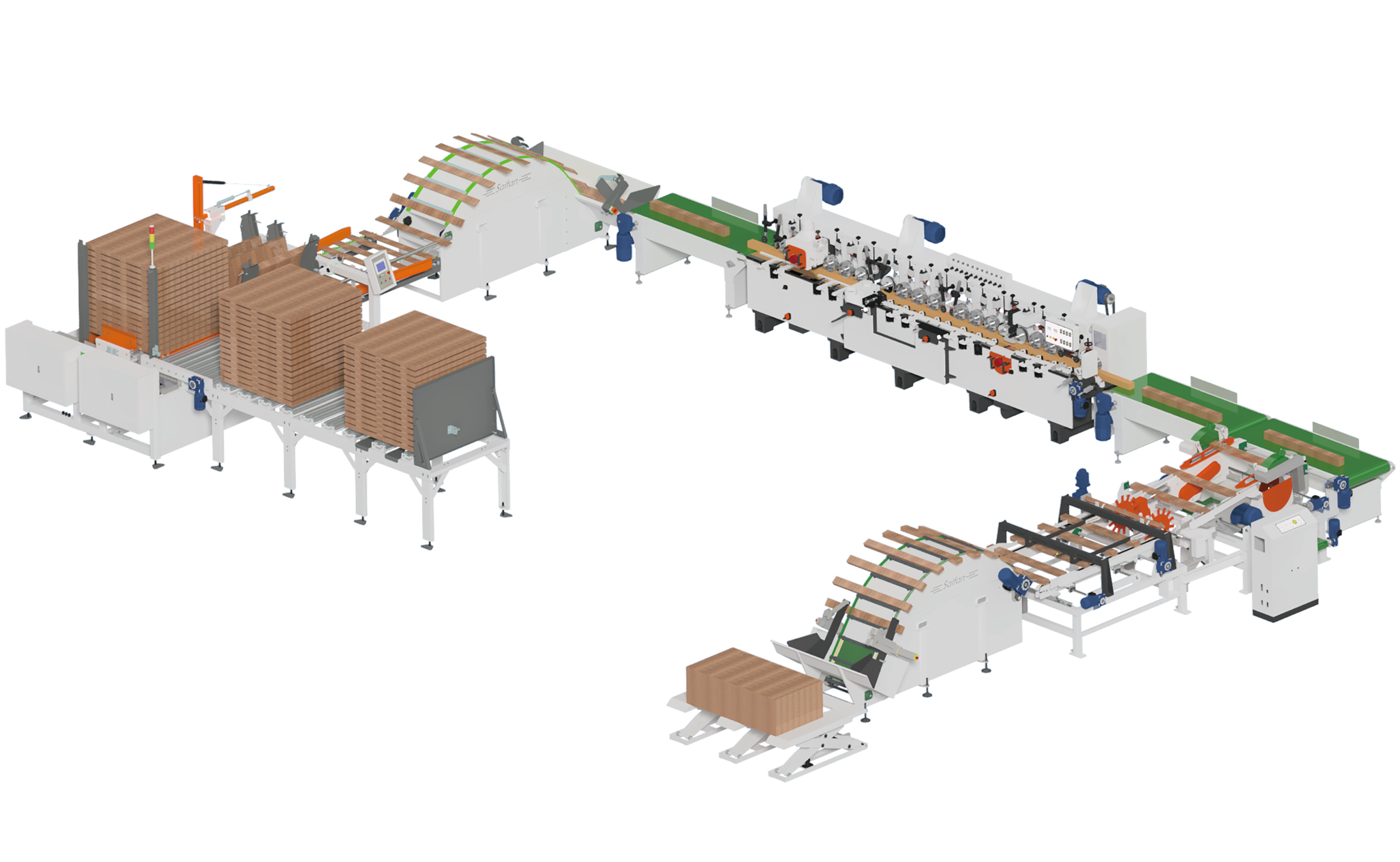SF8002木材四面刨光生產(chǎn)線